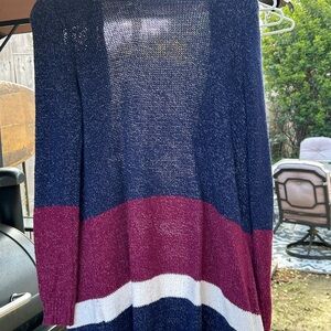 Bass Blue and Pink Cardigan Sweater with Knitted Texture